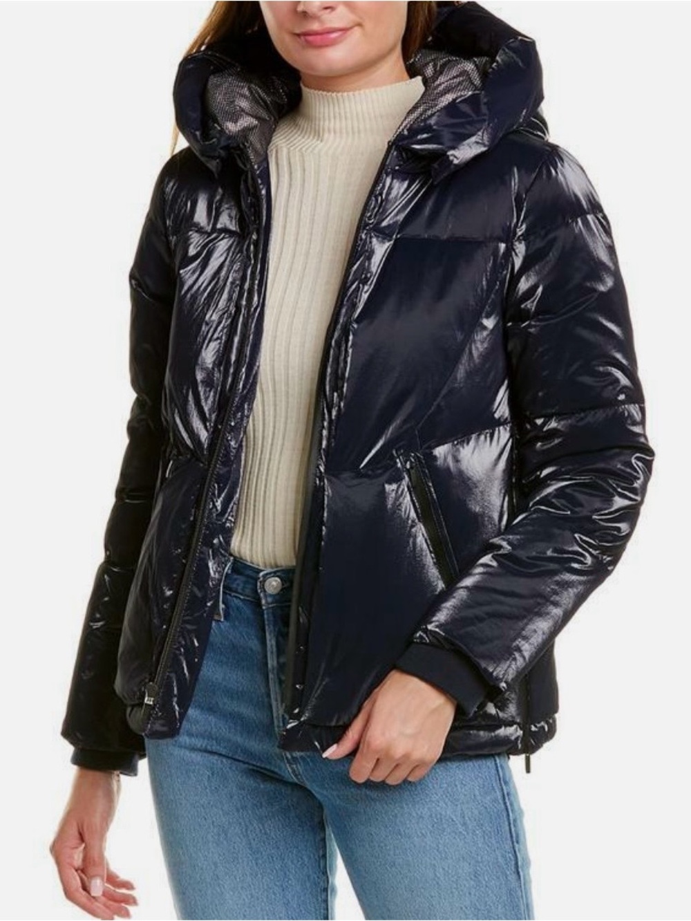 NWT COLE HAAN Glazed Down Puffer Hooded Jacket Medium